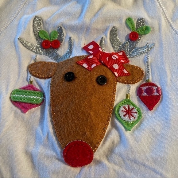 Mudpie two piece Reindeer appliqué Christmas shirt polka dot pants size 9-12 - Picture 5 of 12